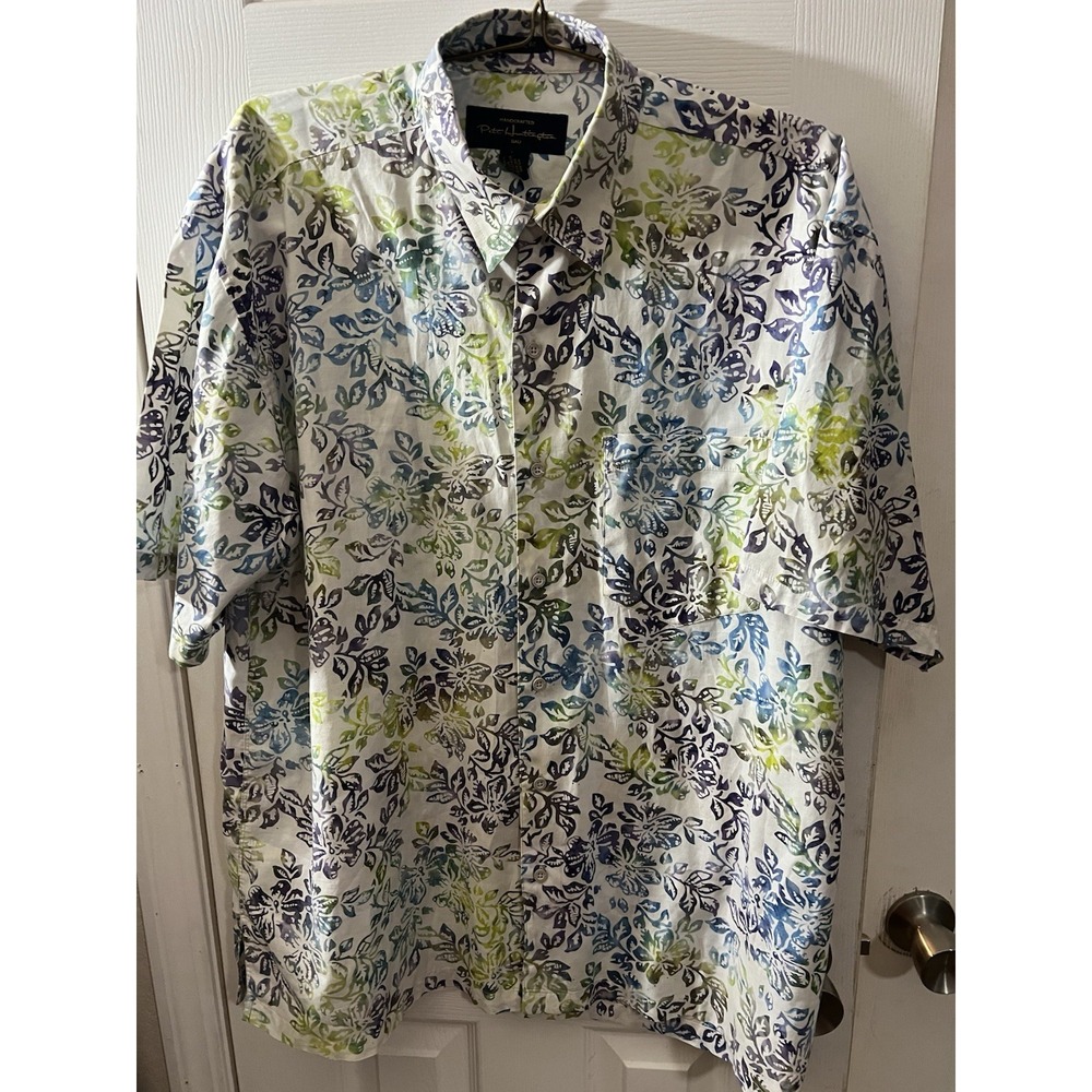 Pete Huntington Shirt‎ Mens XL  Floral Bali Handcrafted Button